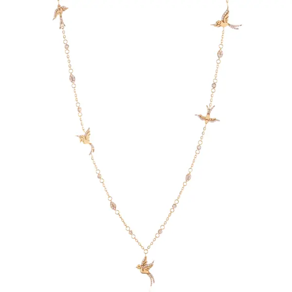 Birds Diamond Lariat with gold chain unique designer jewellery 18k carats VS diamonds in uae ksa NY