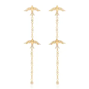 designer jewellery gold and diamonds birds long earrings