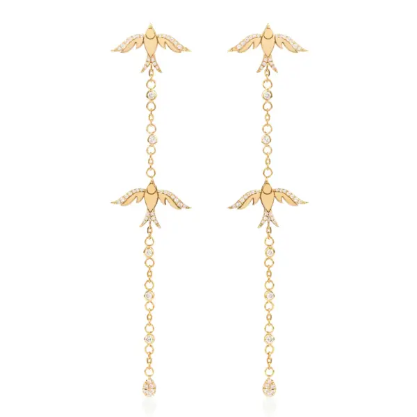 designer jewellery gold and diamonds birds long earrings