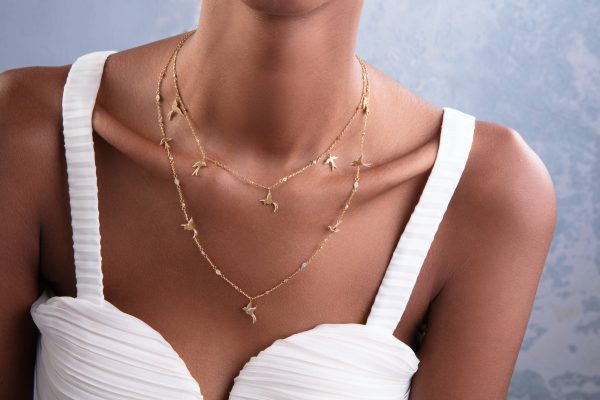 Exquisite Diamond Embellished Playful Birds Lengthy Necklace
