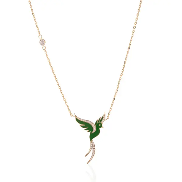 Green Diamond Bird 18k gold Necklace unique designer jewellery in uae ksa NY