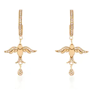unique designers earrings yellow gold diamonds with elegant birds design