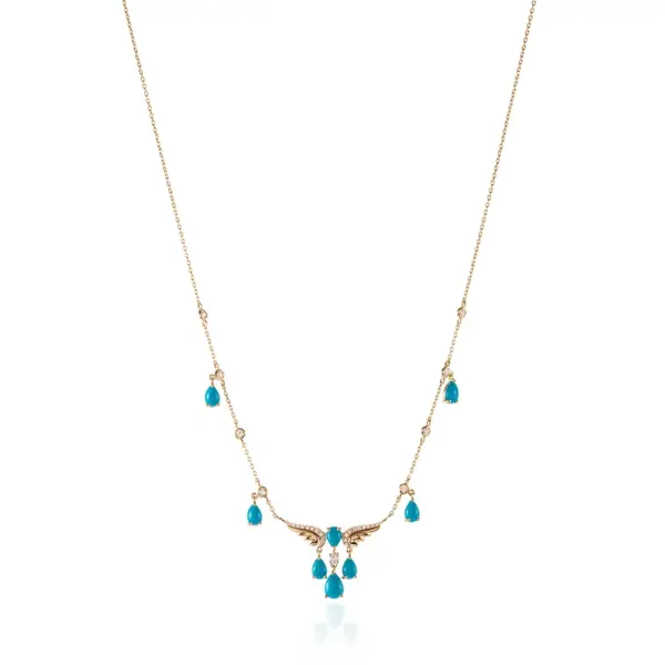 turquoise necklace vs diamonds 18k gold designer jewellery in UAE KSA NY