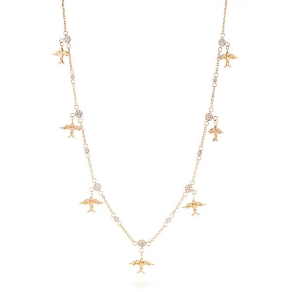 Multi happy birds Diamond necklace 18 carats gold chain unique designer jewellery in uae ksa NY