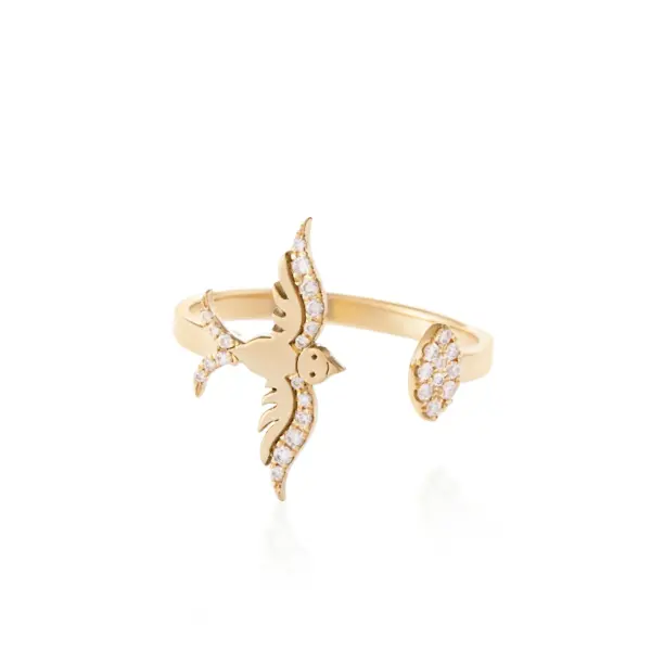 joyful diamond 18k gold ring unique bird design