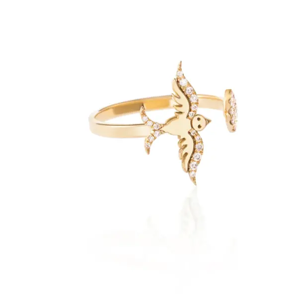 joyful diamond 18k gold ring unique bird design