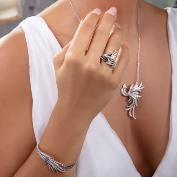 gold diamond luxury phoenix ring bangle necklace in Dubai KSA NY