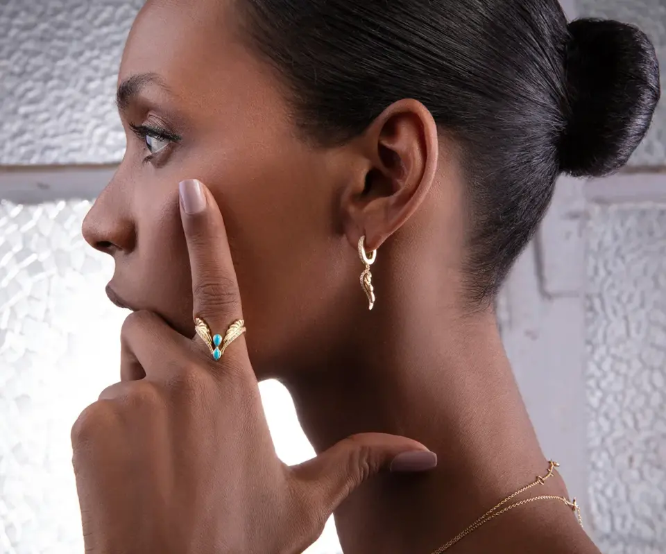 wing drop earring 18k gold designer jewellery in UAE, KSA, NY