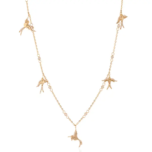 Playful Birds Diamond Gold necklace unique designer jewellery in ksa uae NY