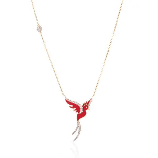 Red Diamond Bird 18k gold Necklace unique designer jewellery in uae ksa NY