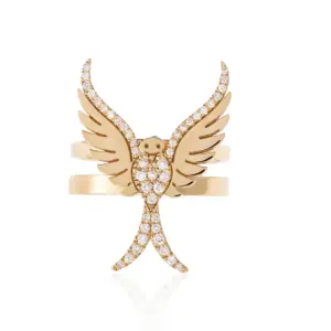 majestic bird design ring diamond 18k gold