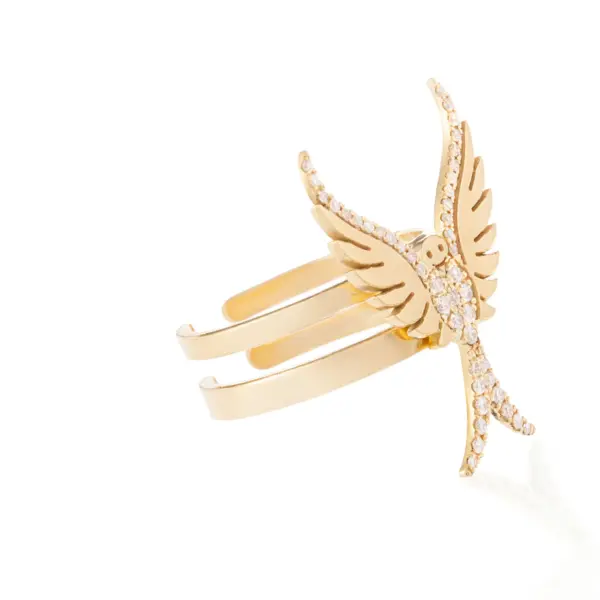 majestic bird design ring diamond 18k gold