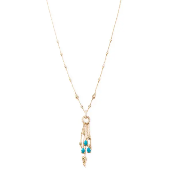 vs diamonds 18k gold turquoise tassel necklace designer jewellery in UAE KSA NY