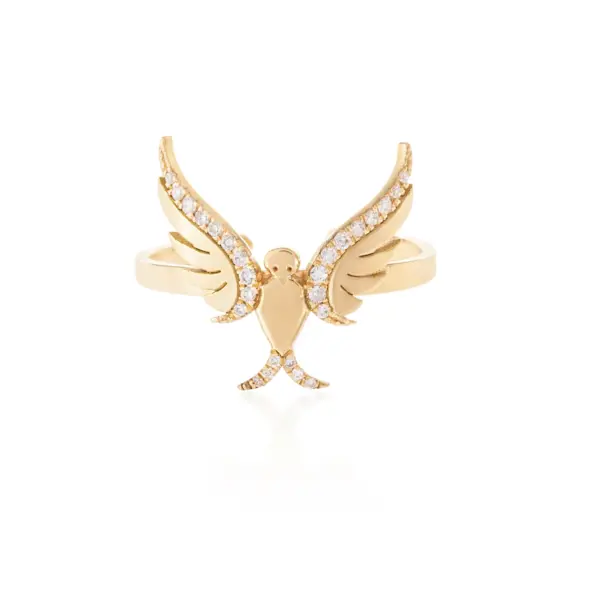 happy bird design ring diamond 18k gold